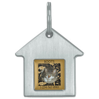 Personalize Faux Gold Leaf on Black Cat Pet ID Tag