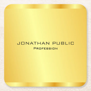 Personalize Faux Gold Modern Elegant Professional Square Paper Coaster