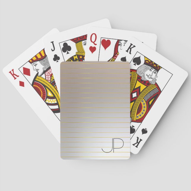 Personalize Faux Gold Silver Mono gram Template Playing Cards (Back)
