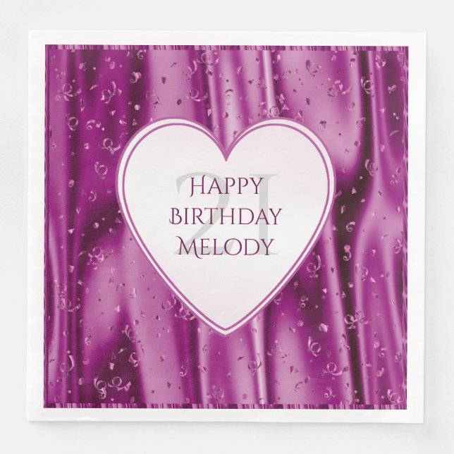 Personalize - Faux Orchid Satin Birthday Heart Napkin (Front)