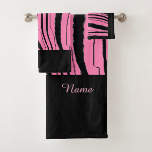 Personalize Faux Pink Tiger Exotic Animal Print Bath Towel Set