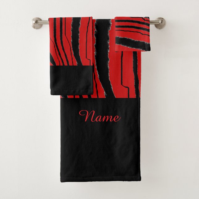 Personalize Faux Red Tiger  Print Exotic  Bath Towel Set (Insitu)