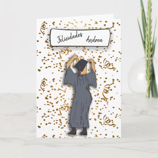 Personalize Felicidades Graduate (Hispanic) Card (Front)