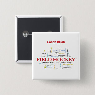 Personalize, Field Hockey Coach Thank You in Words 2 Inch Square Button
