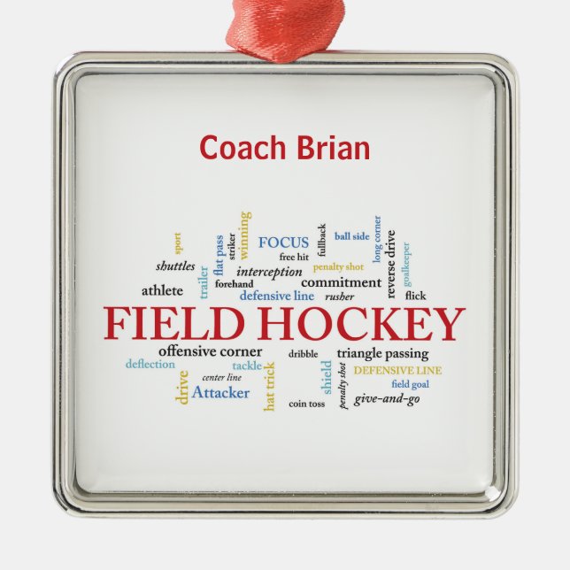 Personalize, Field Hockey Coach Thank You in Words Metal Ornament (Front)