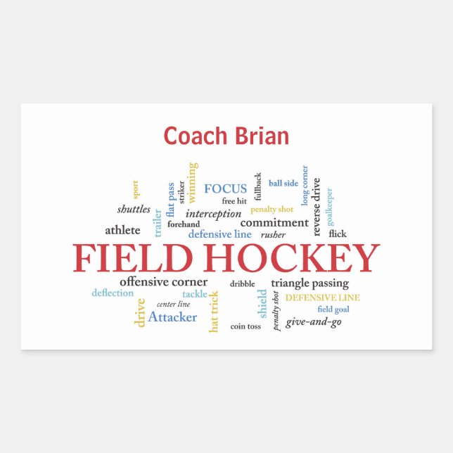 Personalize, Field Hockey Coach Thank You in Words Sticker (Front)