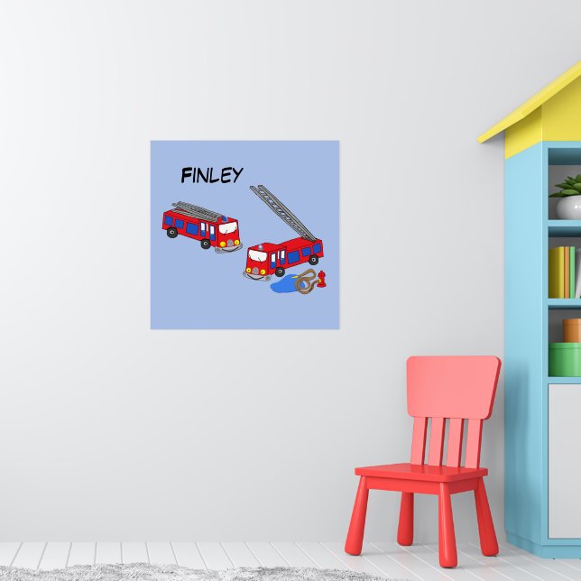 Personalize Fireman’s Red Fire Trucks Poster (Nursery 1)