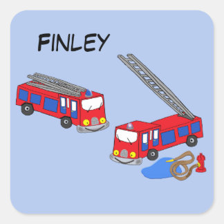 Personalize Fireman’s Red Fire Trucks Square Sticker