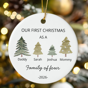 Personalize First Christmas as a Family of Four Ceramic Ornament