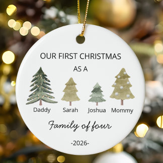 Personalize First Christmas as a Family of Four Ceramic Ornament