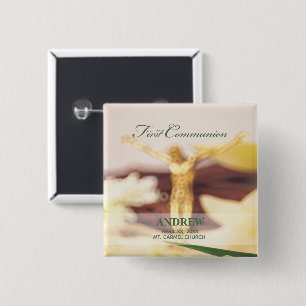 Personalize, First Communion Congratulations 2 Inch Square Button