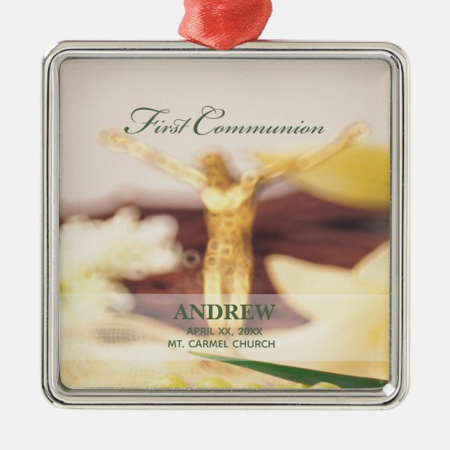 Personalize, First Communion Congratulations Metal Ornament (Front)