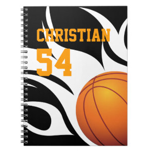 Personalize Flaming Basketball B/W Notebook