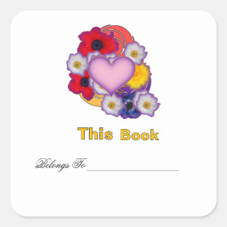 Personalize Floral Collage Bookplate Square Sticker