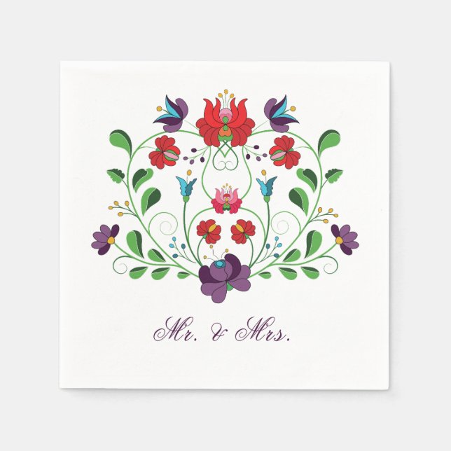 Personalize Floral Love Message Heart  Napkin (Front)