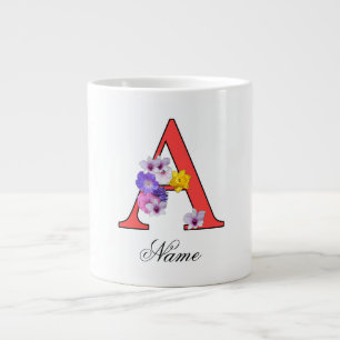 Personalize Floral Monogram A + Name  Large Coffee Mug