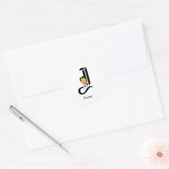 Personalize Floral Monogram J + Name Envelope Seal (Envelope)