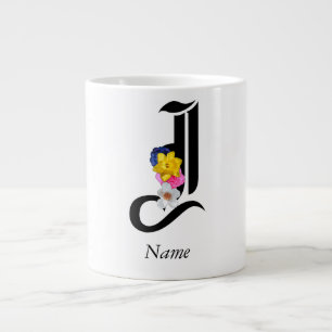 Personalize Floral Monogram J + Name Large Coffee Mug