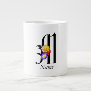 Personalize Floral Monogram M + Name  Large Coffee Mug