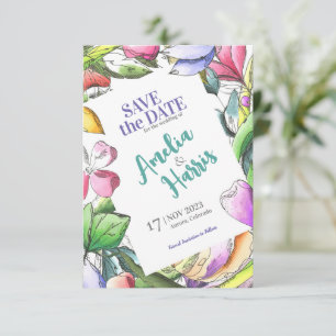 Personalize Floral Outlined Save The Date
