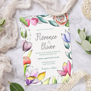 Personalize Floral Outlined Wedding Invitation