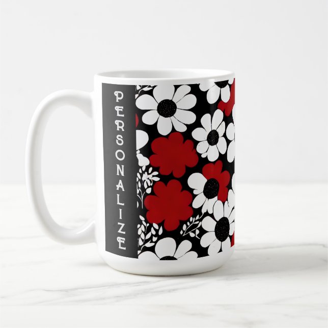 Personalize Floral Pattern in Red, Black and White Coffee Mug (Left)
