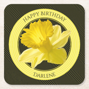 Personalize:  Floral Photography Yellow Daffodil Square Paper Coaster