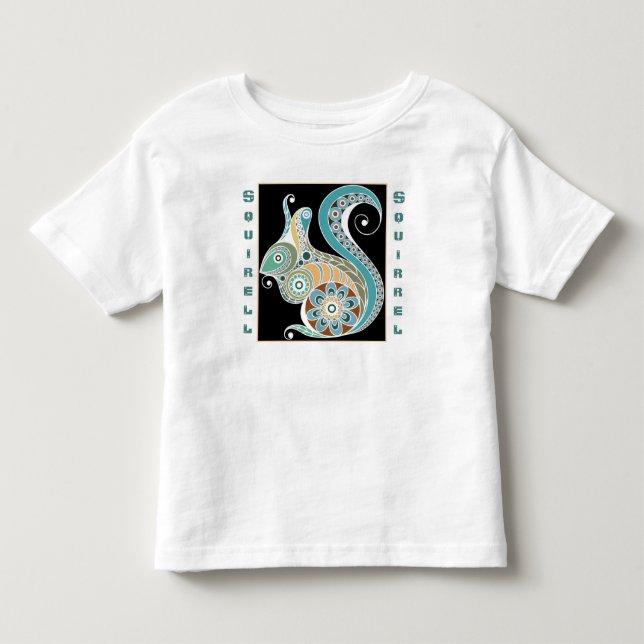 Personalize Floral Style Patterned Squirrel Toddler T-shirt (Front)