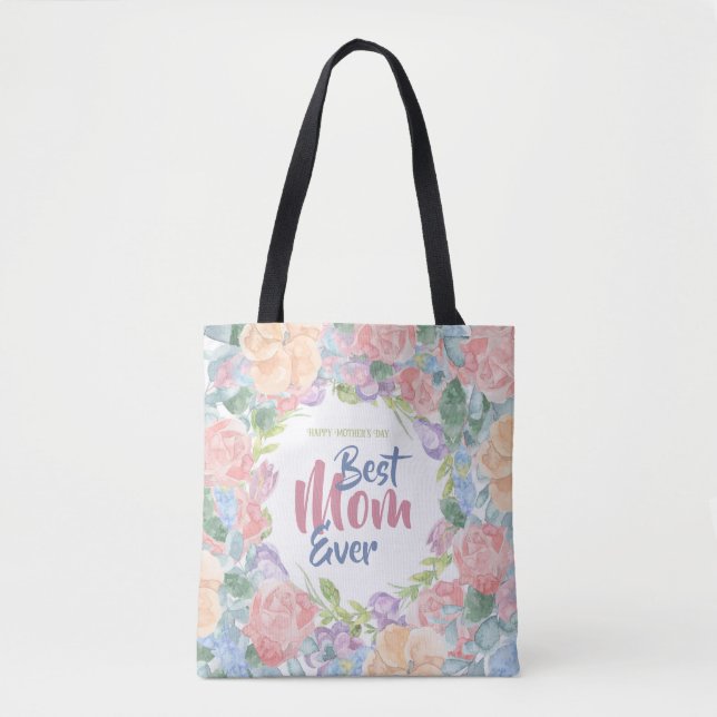 Personalize Floral Watercolor Mother's Day Tote Bag (Front)