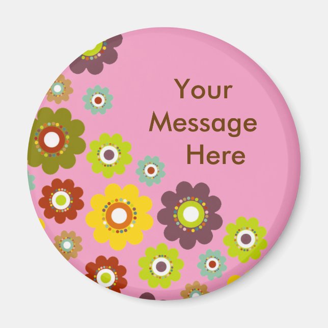 Personalize Flower Power Magnet Pink (Front)