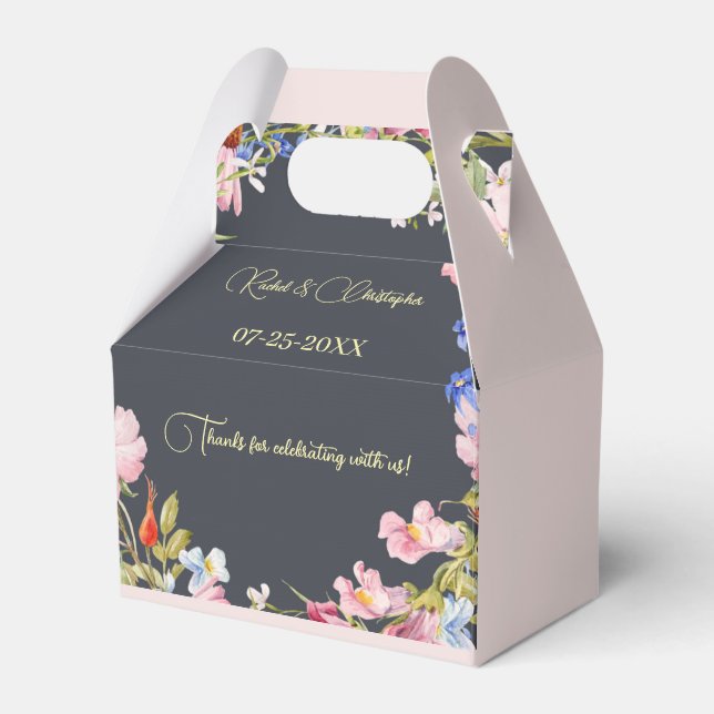 Personalize Flowers Petal Pink Wedding Favor Box (Front Side)