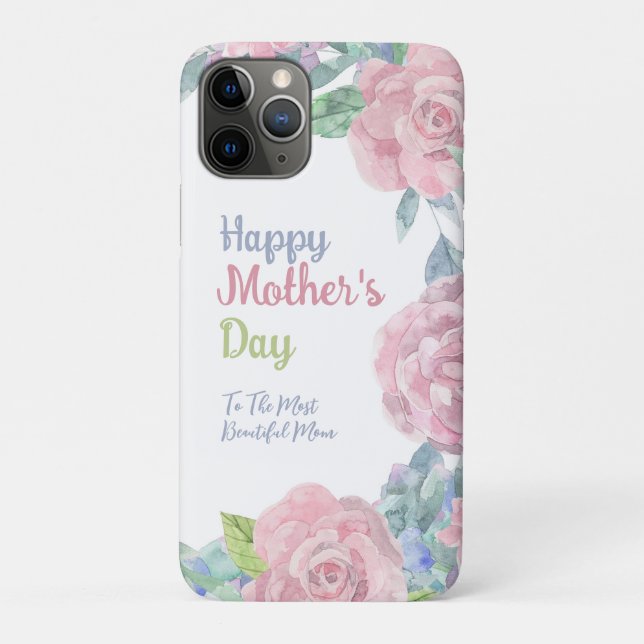 Personalize Flowery Watercolor Mother's Day Case-Mate iPhone Case (Back)