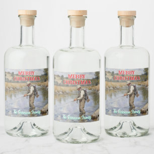 Personalize Fly Fishing Merry Christmas Liquor Bottle Label