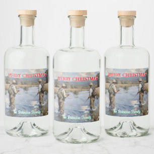 Personalize Fly Fishing Merry Christmas Liquor Bottle Label