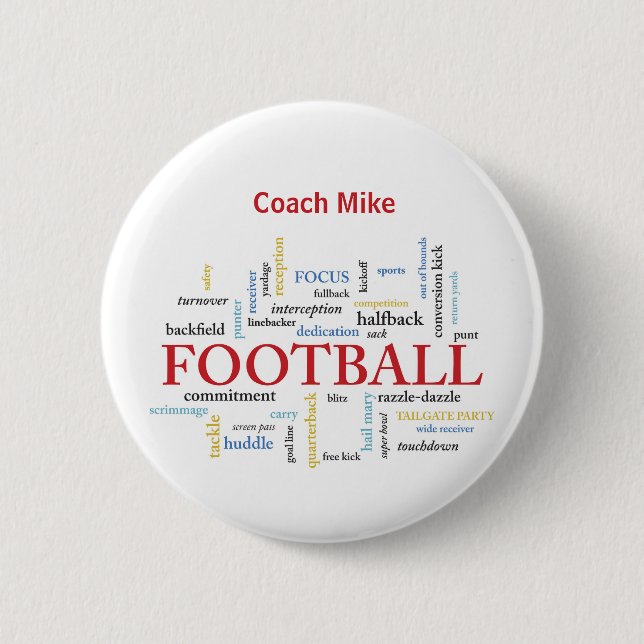 Personalize, Football Coach Thank You in Words 2 Inch Round Button (Front)