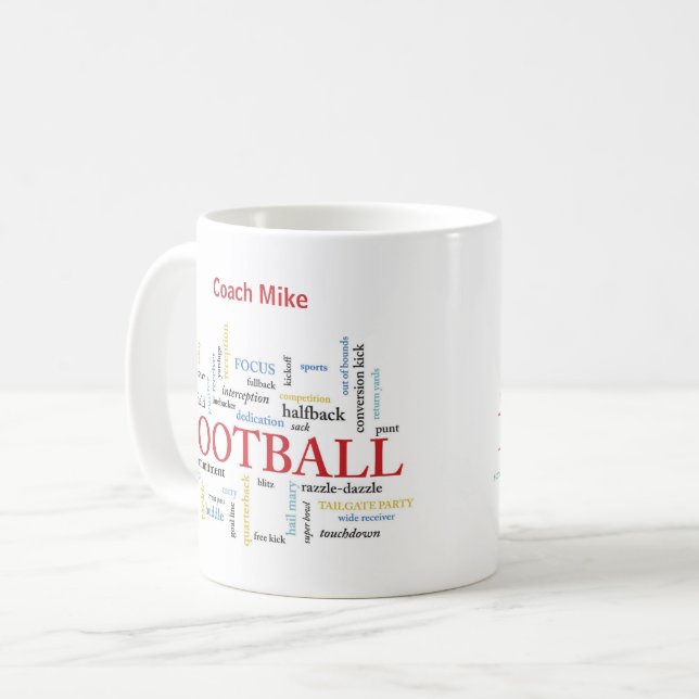Personalize, Football Coach Thank You in Words Coffee Mug (Front Left)