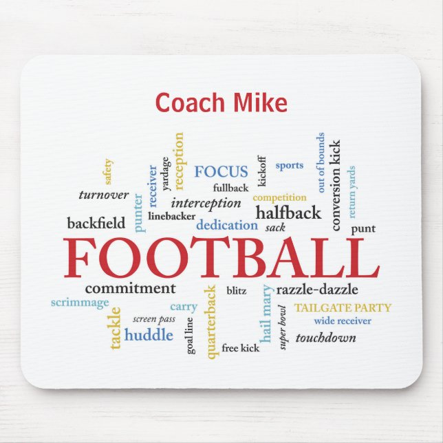 Personalize, Football Coach Thank You in Words Mouse Pad (Front)