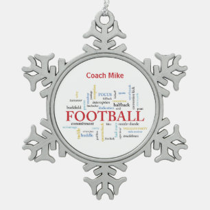 Personalize, Football Coach Thank You in Words Snowflake Pewter Christmas Ornament