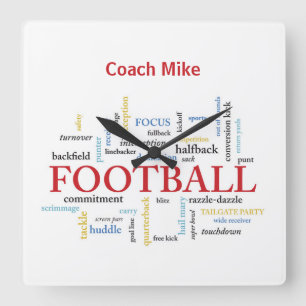 Personalize, Football Coach Thank You in Words Square Wall Clock