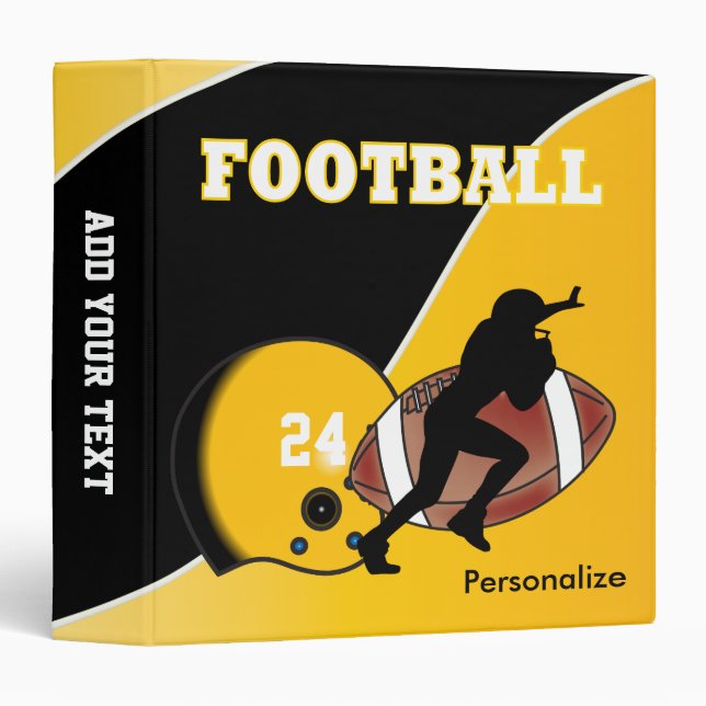 Personalize Football in Yellow and Black Binder (Front/Spine)