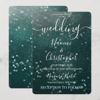 Personalize: Forest Green Bokeh Wedding Invitation
