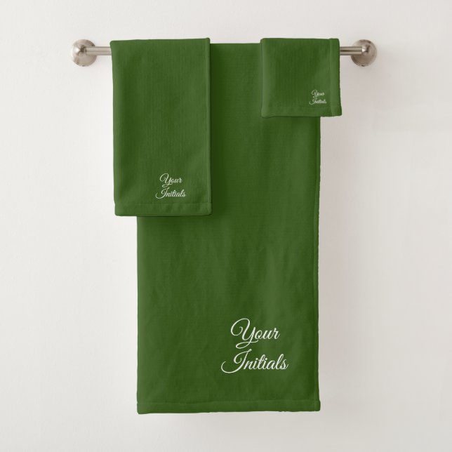 Personalize Forest Green Wedding Housewarming Gift Bath Towel Set (Insitu)