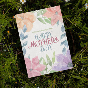 Personalize Four Flowers Watercolor Mother's Day Card