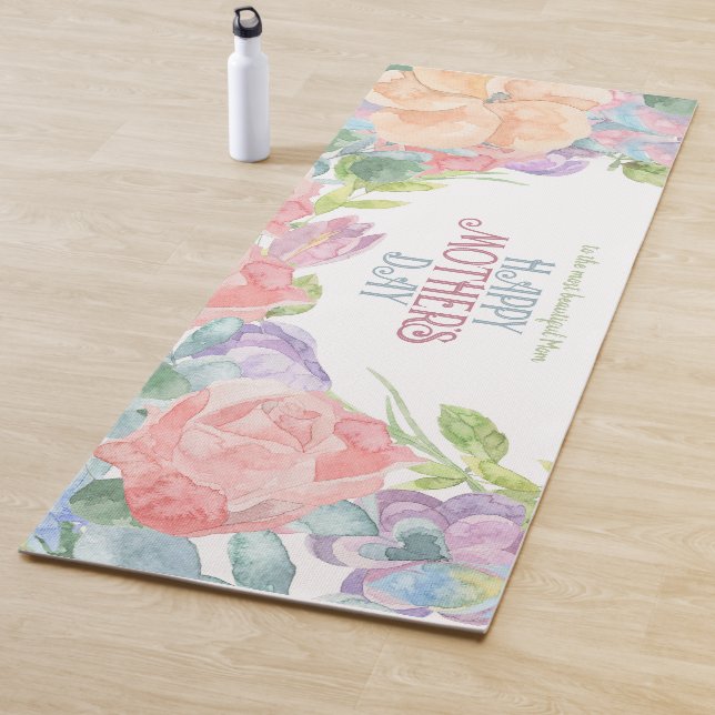 Personalize Four Flowers Watercolor Mother's Day  Yoga Mat (In Situ)