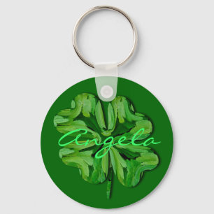 (Personalize)Four Leaf Clover with Name Keychain