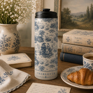 Personalize French Countryside Toile in Dusty Blue Thermal Tumbler