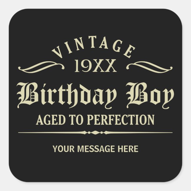Personalize Funny Birthday Black Square Sticker (Front)