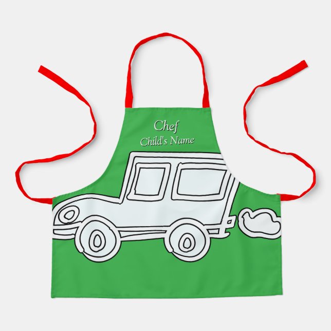 Personalize Funny Car Kids Green Craft     Apron (Front)
