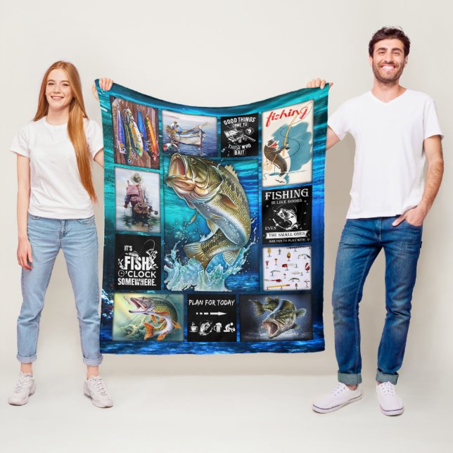Personalize Funny Fisherman's Fishing Lover Gift Fleece Blanket (In Situ)