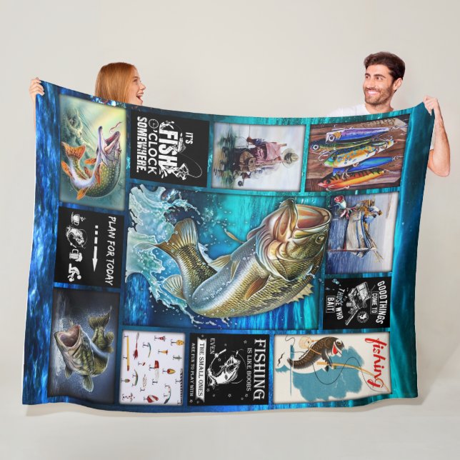 Personalize Funny Fisherman's Fishing Lover Gift Fleece Blanket (In Situ)